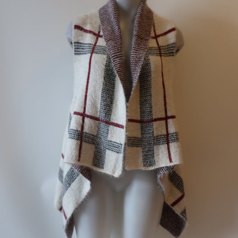 Womens Tina Demel Cream Black Burgundy Open Asymmetric Vest Os *